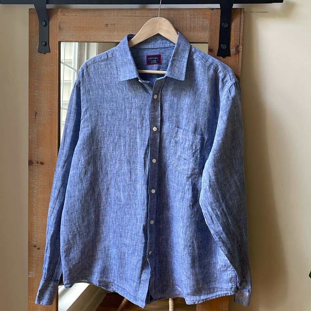 UNTUCKit Blue Linen Long Sleeve Shirt Size XL